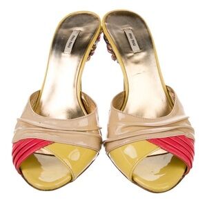 Miu Miu Yellow, Pink & Nude Patent Leather Open-Toe Mules
